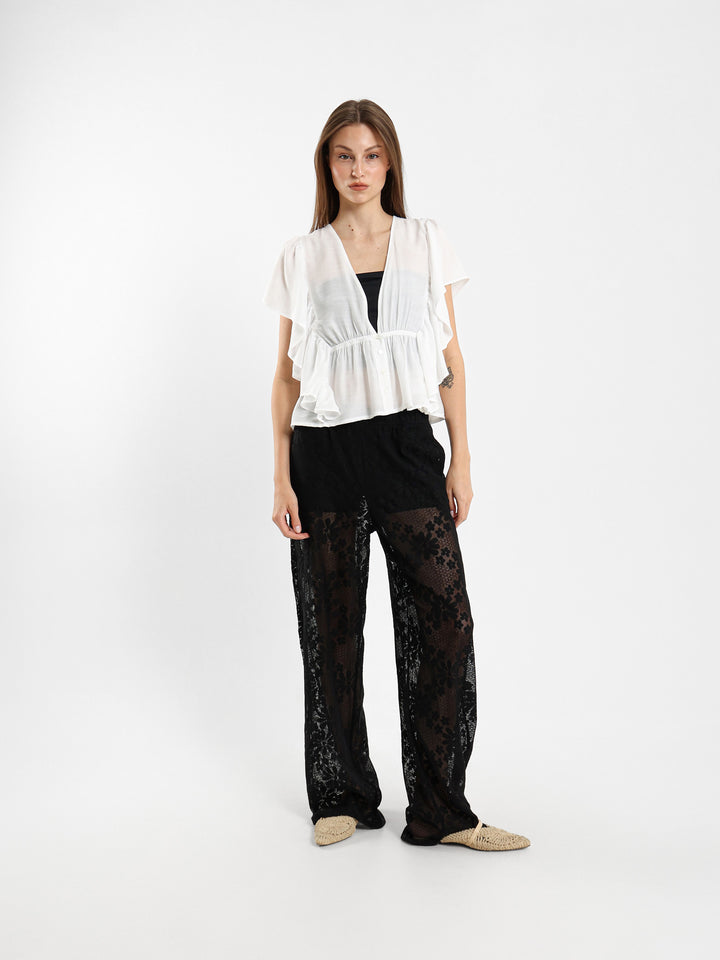 Loose Ruffled Sleeve Top