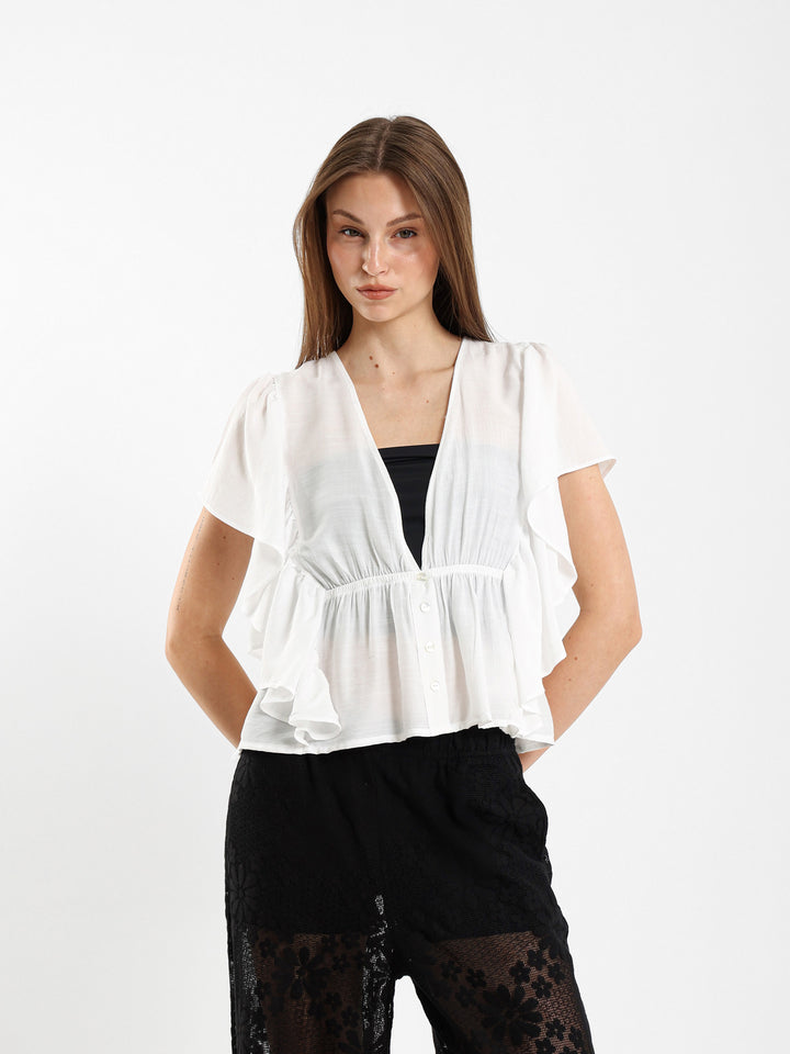 Loose Ruffled Sleeve Top