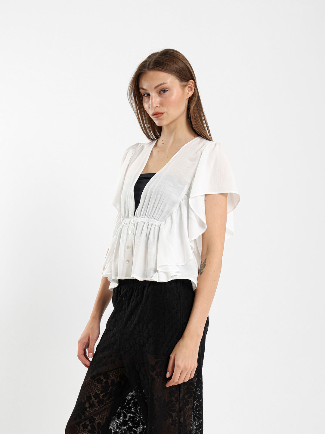 Loose Ruffled Sleeve Top