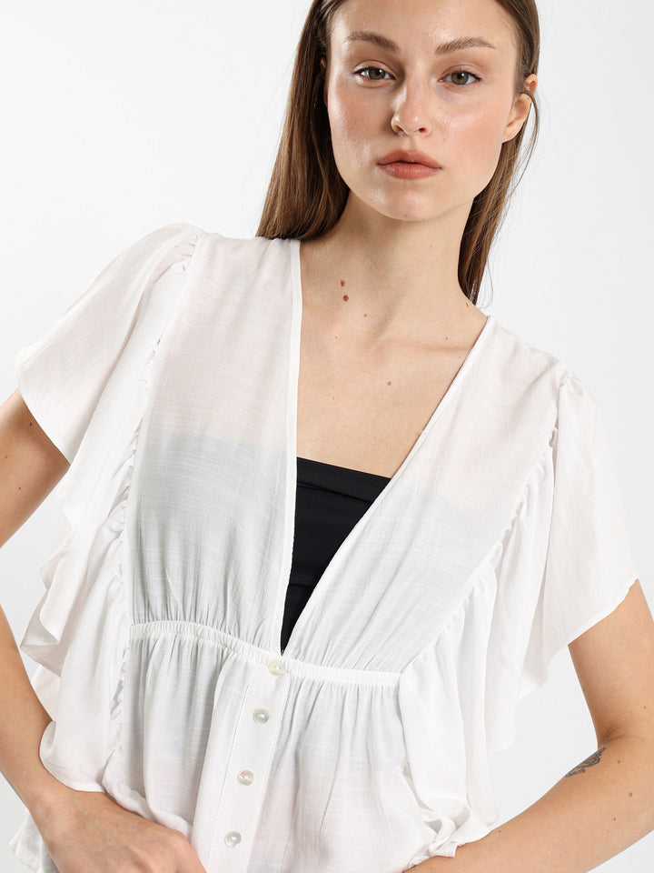 Loose Ruffled Sleeve Top
