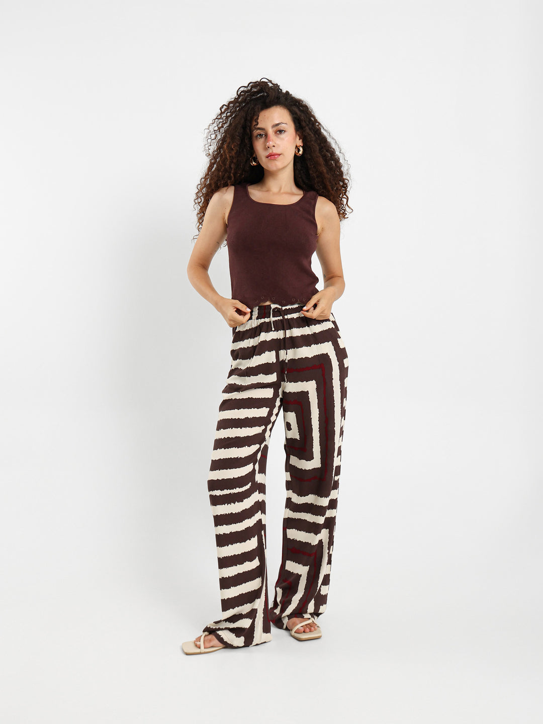 Printed Wide-Leg Pants With Side Pockets
