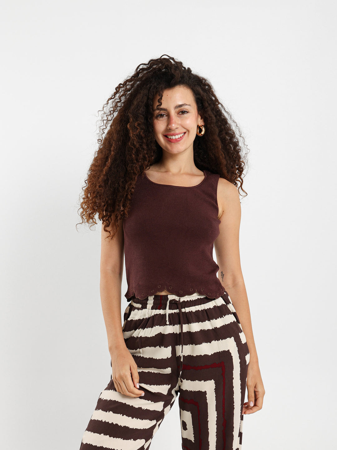 Square Neck Top With Embroidered Hem