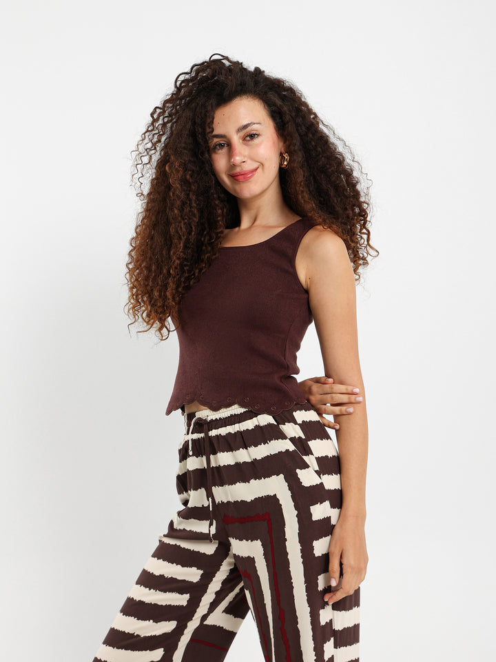 Square Neck Top With Embroidered Hem