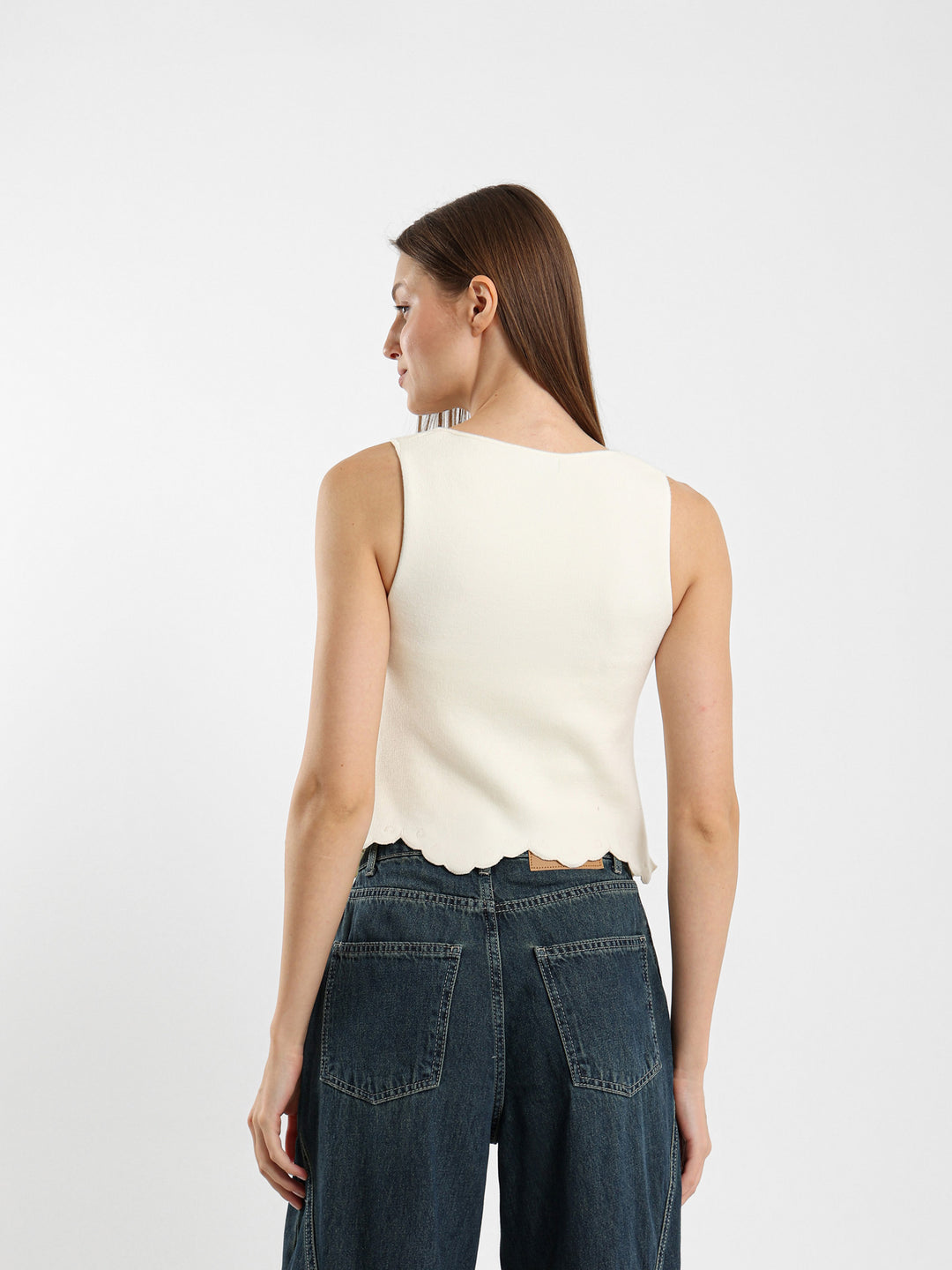 Square Neck Top With Embroidered Hem