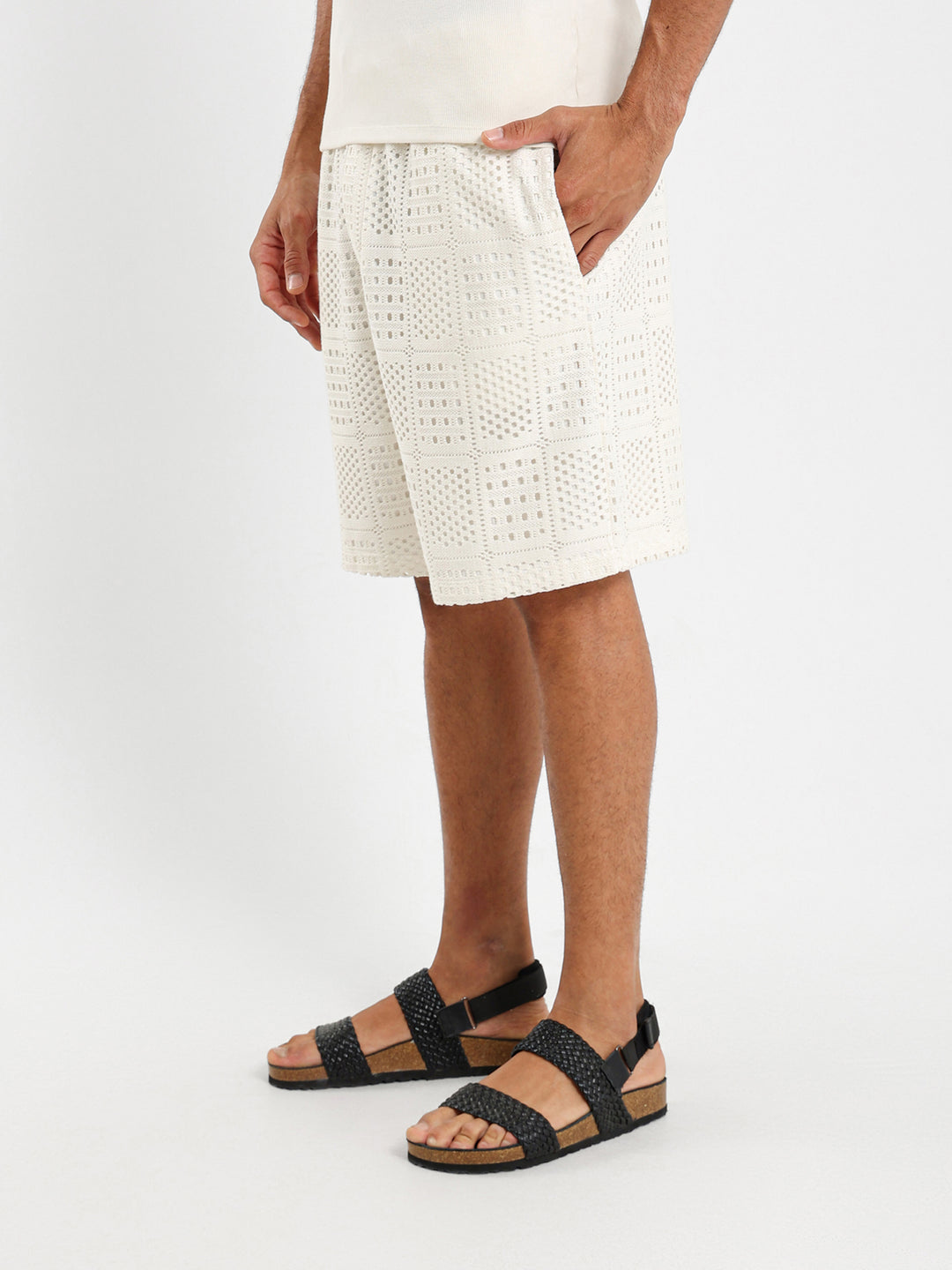 Relaxed Textured Flower Shorts