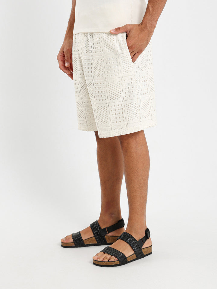 Relaxed Textured Flower Shorts