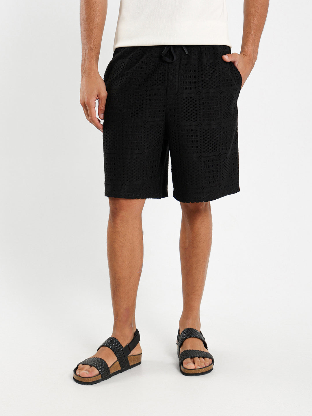 Relaxed Textured Flower Shorts