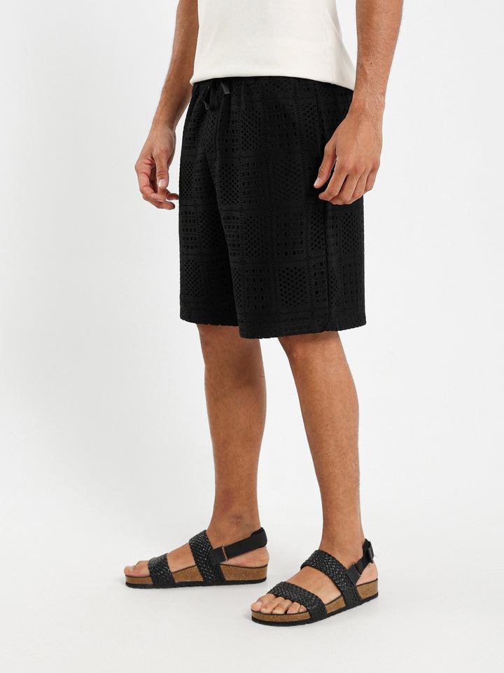 Relaxed Textured Flower Shorts