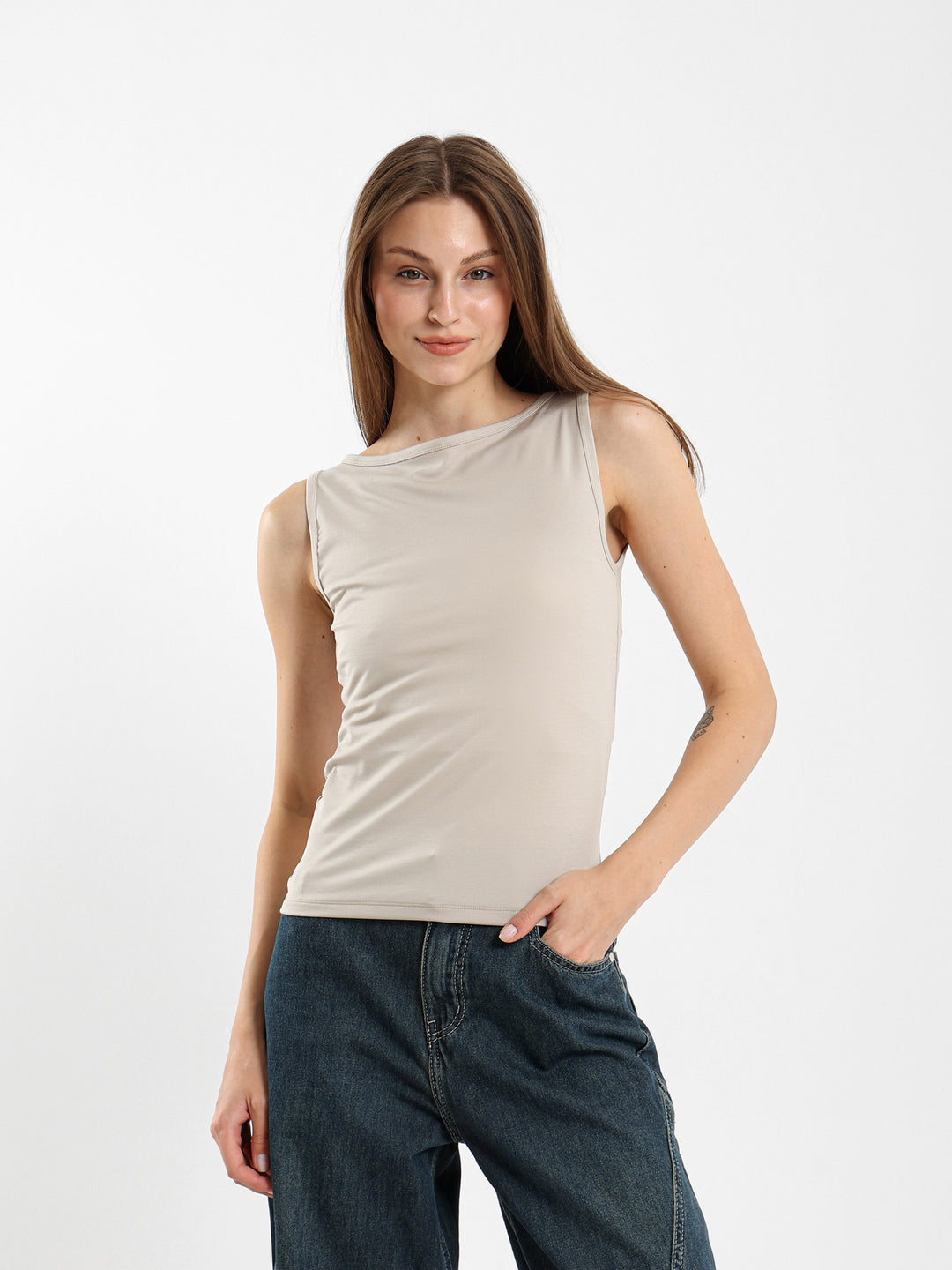 Boat Neck Sleeveless Top