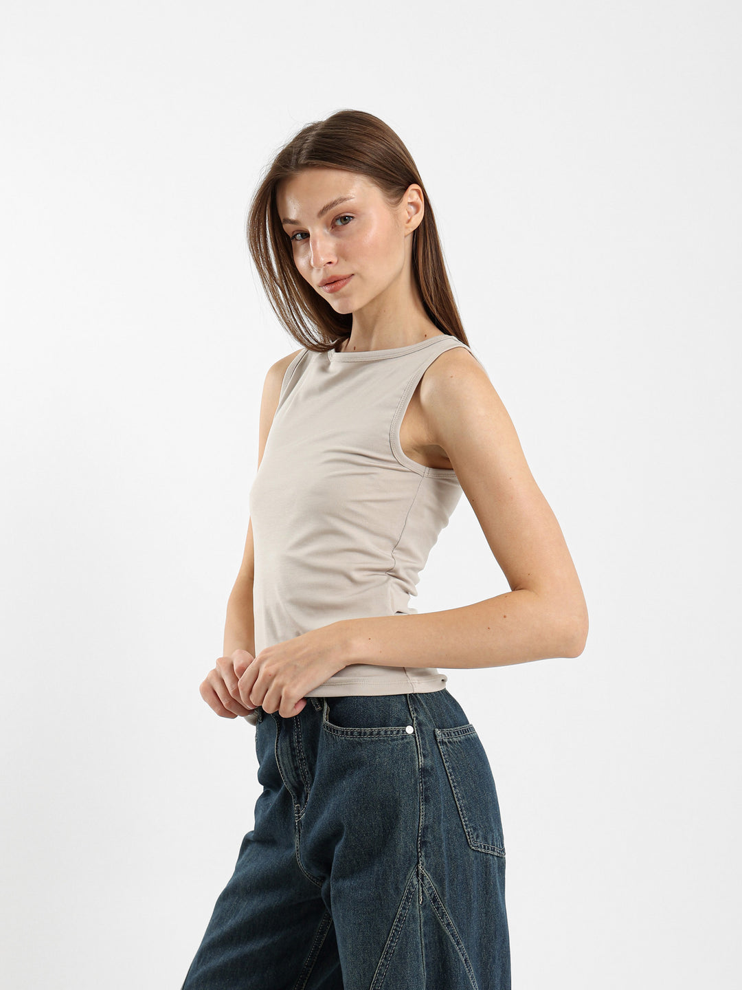 Boat Neck Sleeveless Top