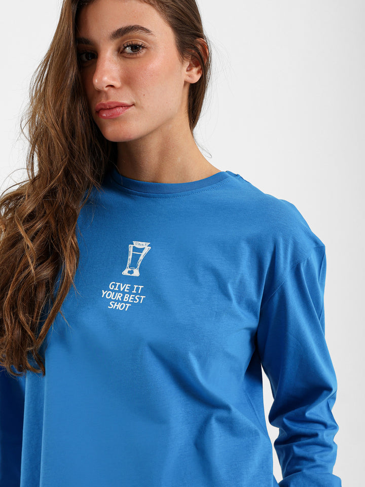 Give It Your Best Shot Printed Long Sleeve T-Shirt