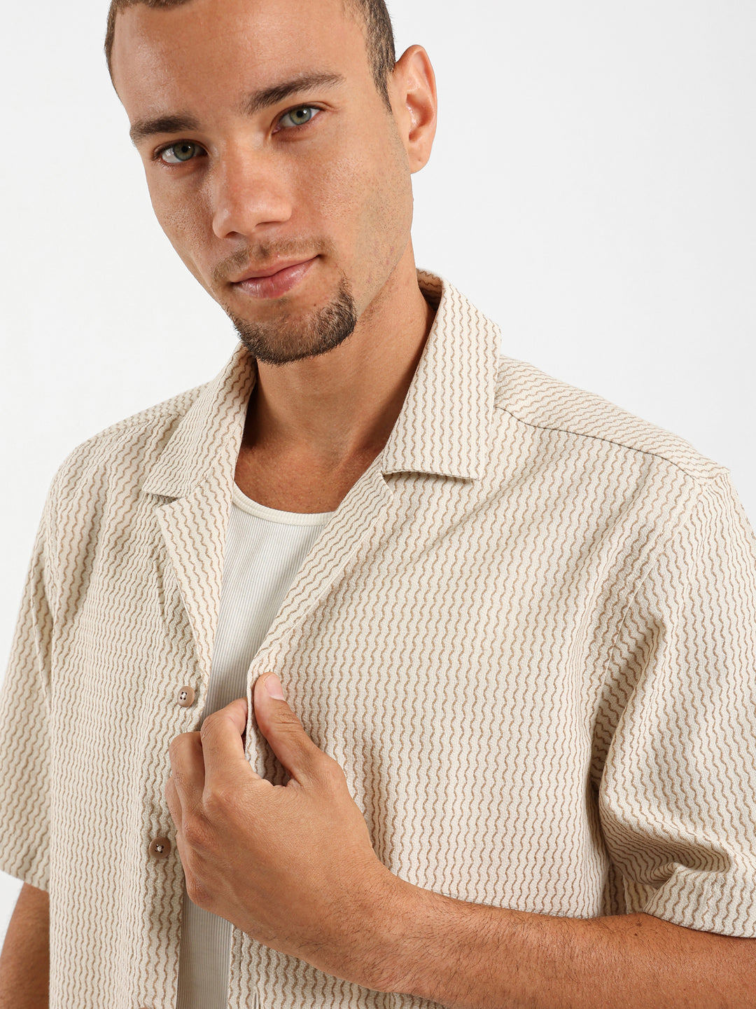 Wave Stripe Half Sleeve Shirt