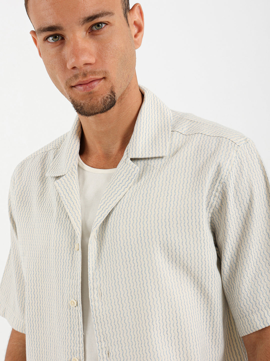 Wave Stripe Half Sleeve Shirt