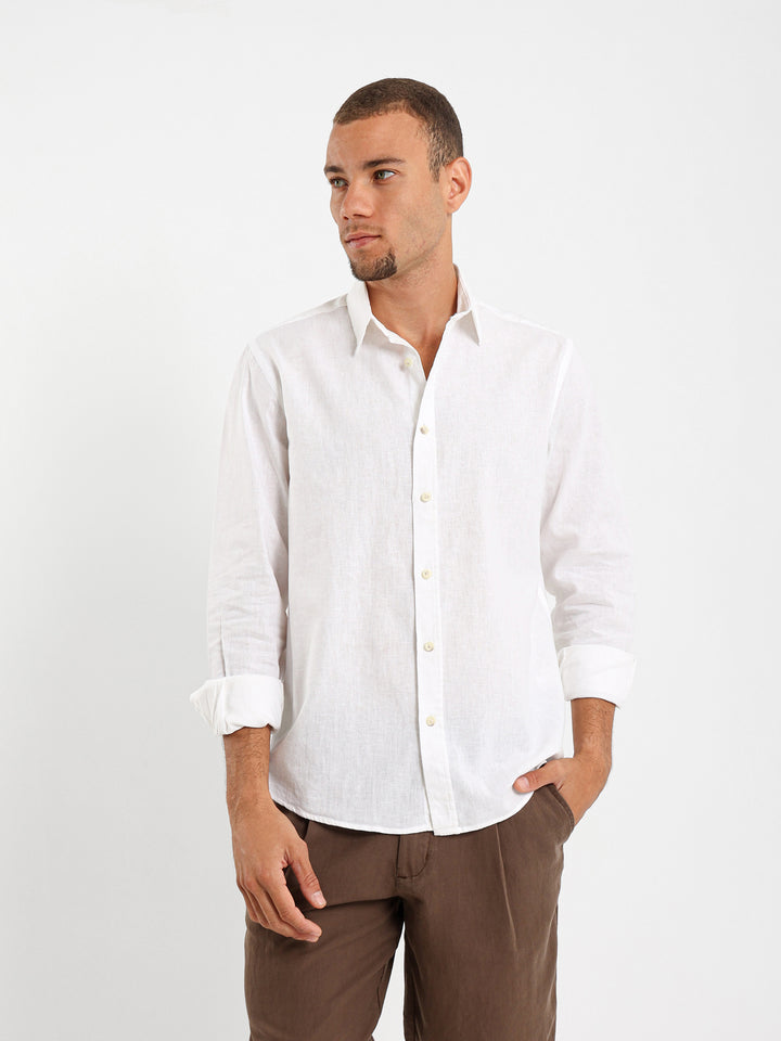 Solid Relaxed Linen Long Sleeve Shirt