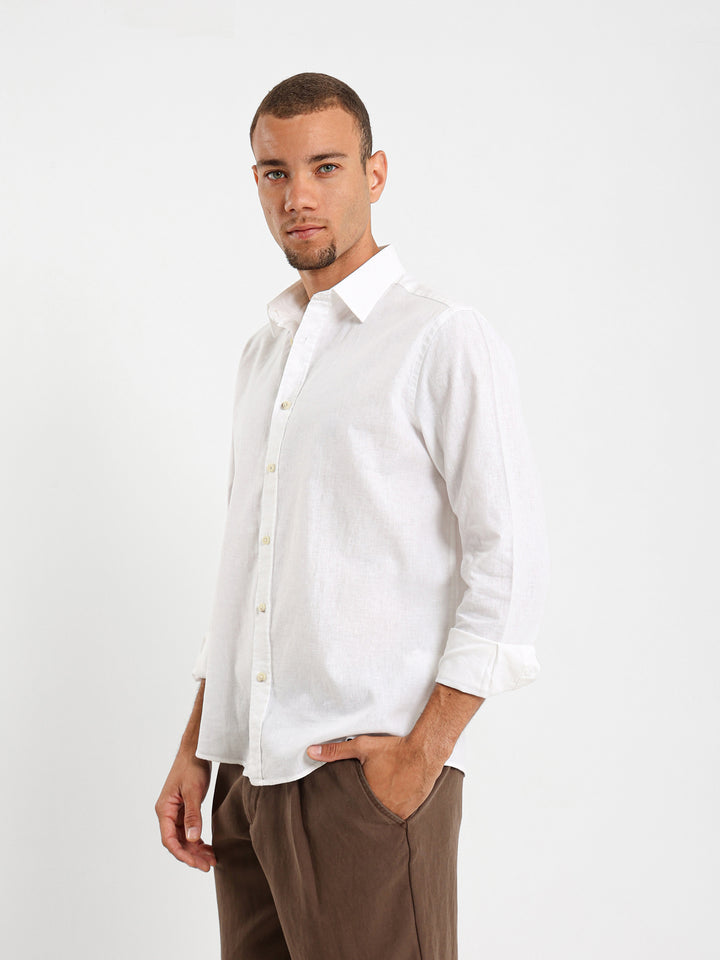 Solid Relaxed Linen Long Sleeve Shirt