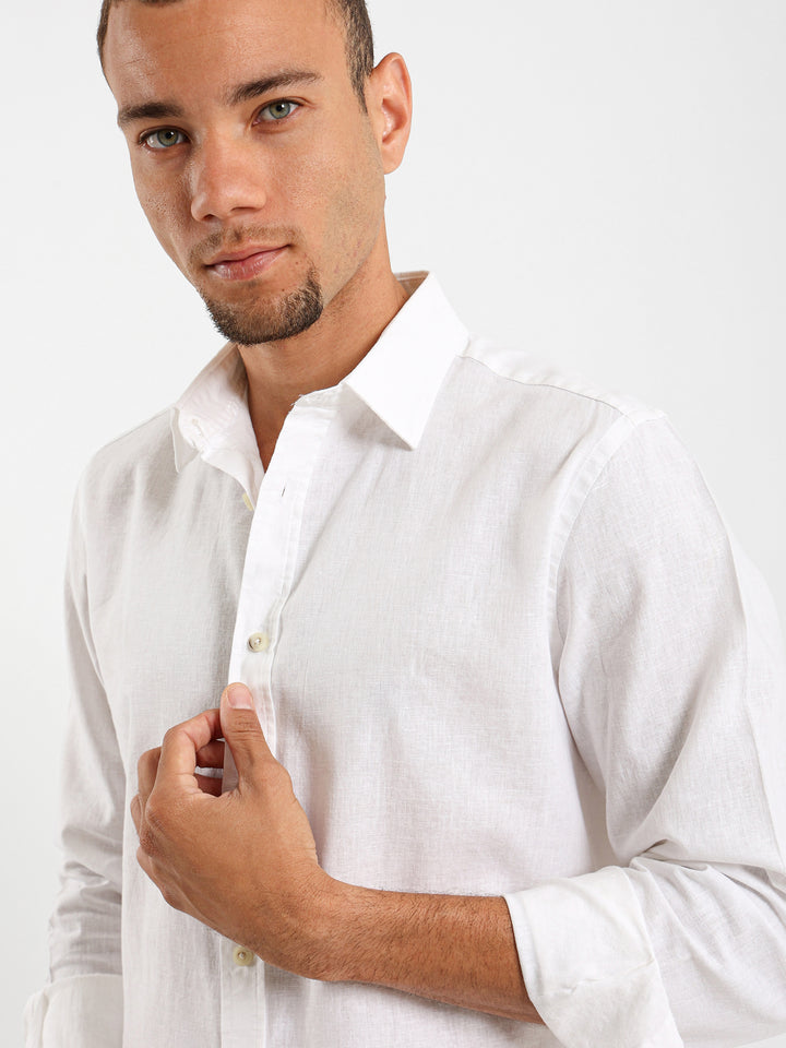 Solid Relaxed Linen Long Sleeve Shirt