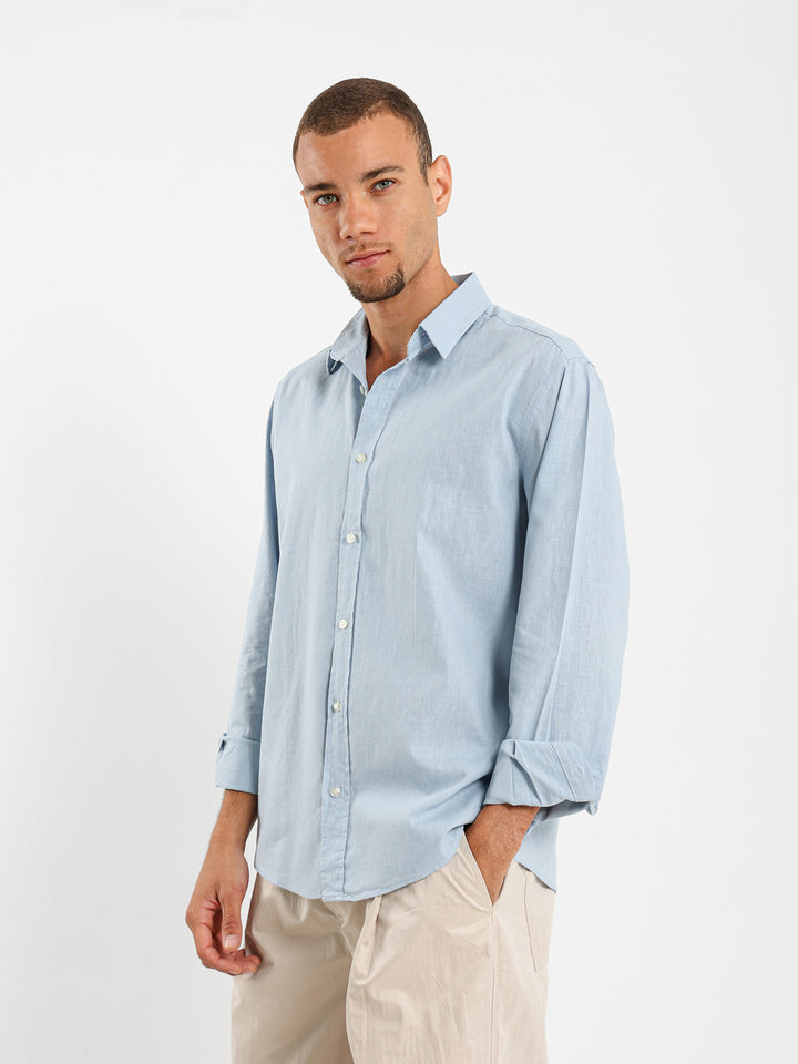 Solid Relaxed Linen Long Sleeve Shirt