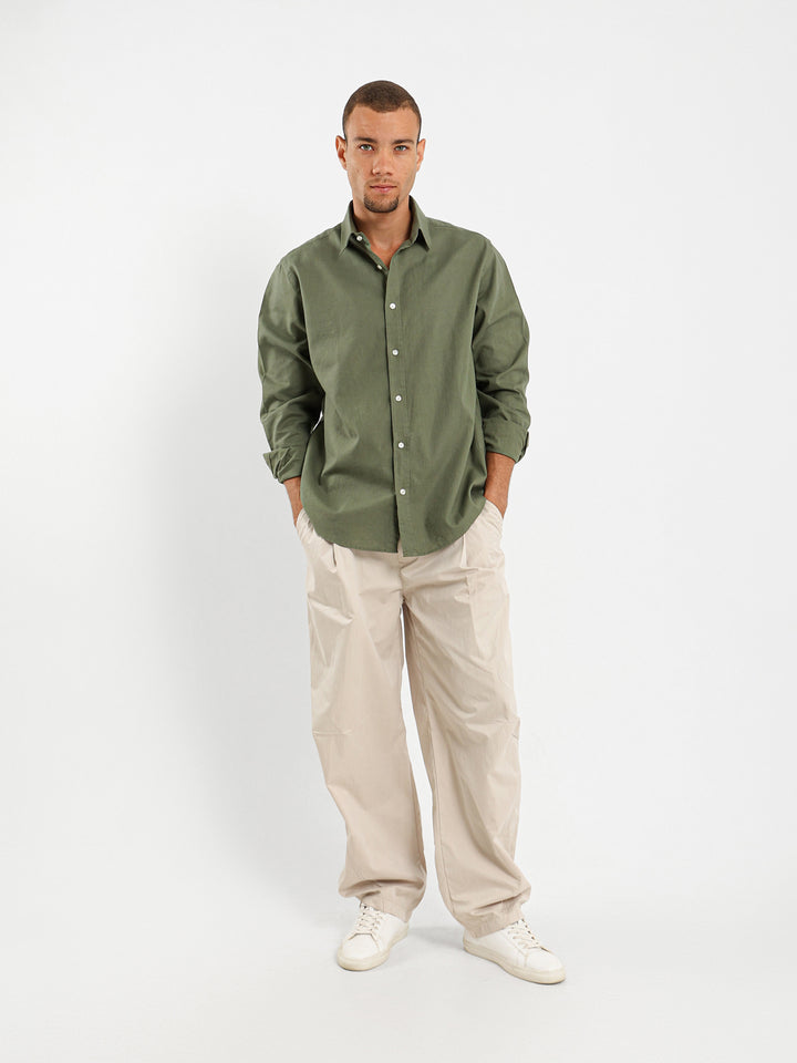 Solid Relaxed Linen Long Sleeve Shirt