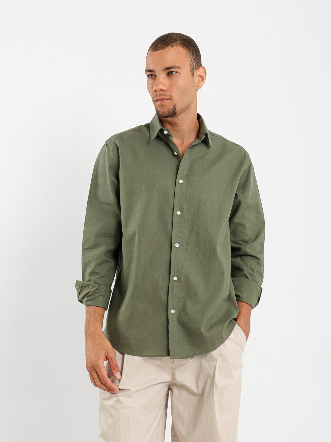 Solid Relaxed Linen Long Sleeve Shirt
