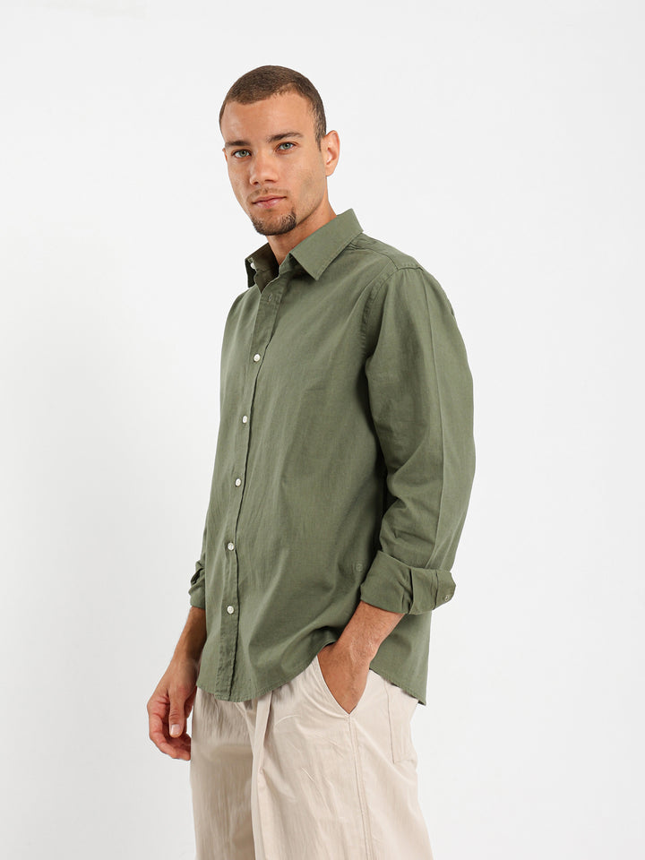 Solid Relaxed Linen Long Sleeve Shirt