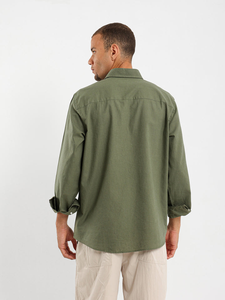 Solid Relaxed Linen Long Sleeve Shirt