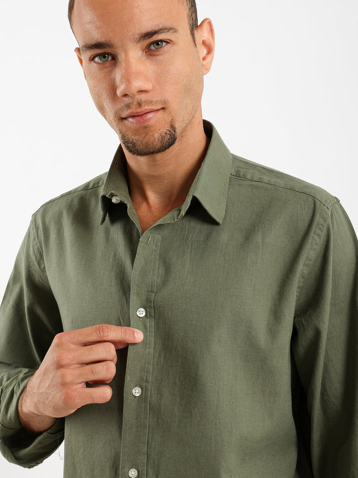 Solid Relaxed Linen Long Sleeve Shirt