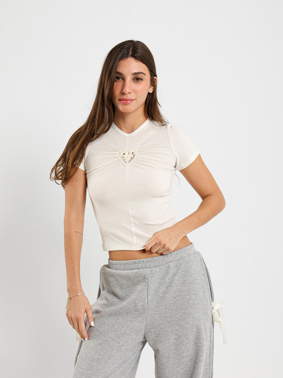 Fitted Tee With Lace Heart Cutout