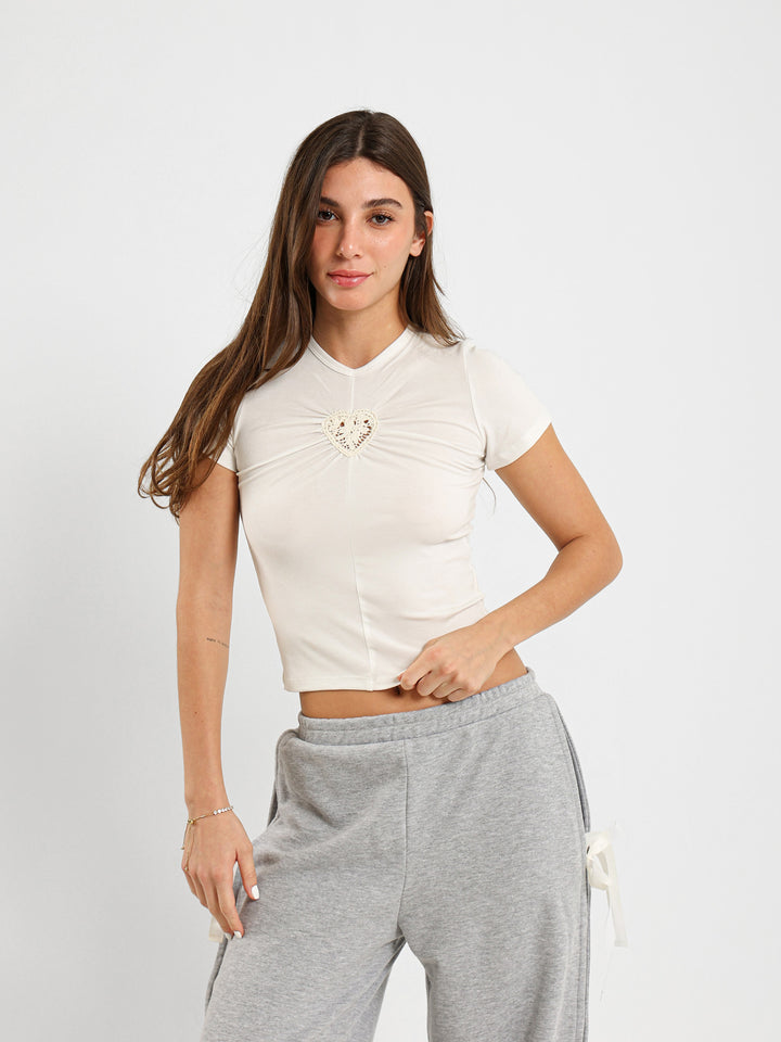 Fitted Tee With Lace Heart Cutout