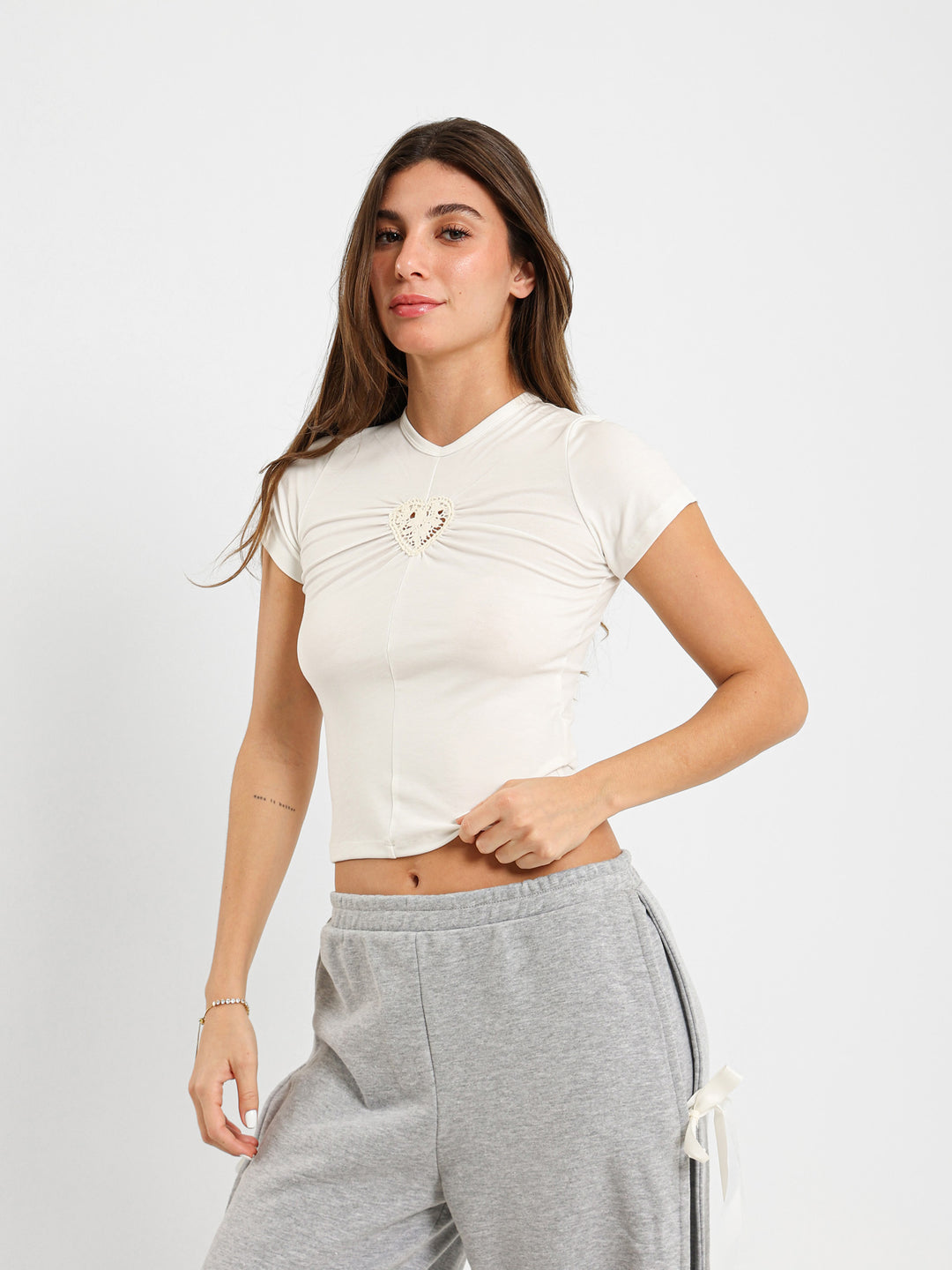 Fitted Tee With Lace Heart Cutout