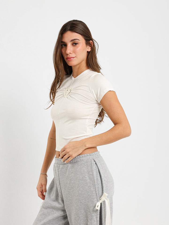 Fitted Tee With Lace Heart Cutout