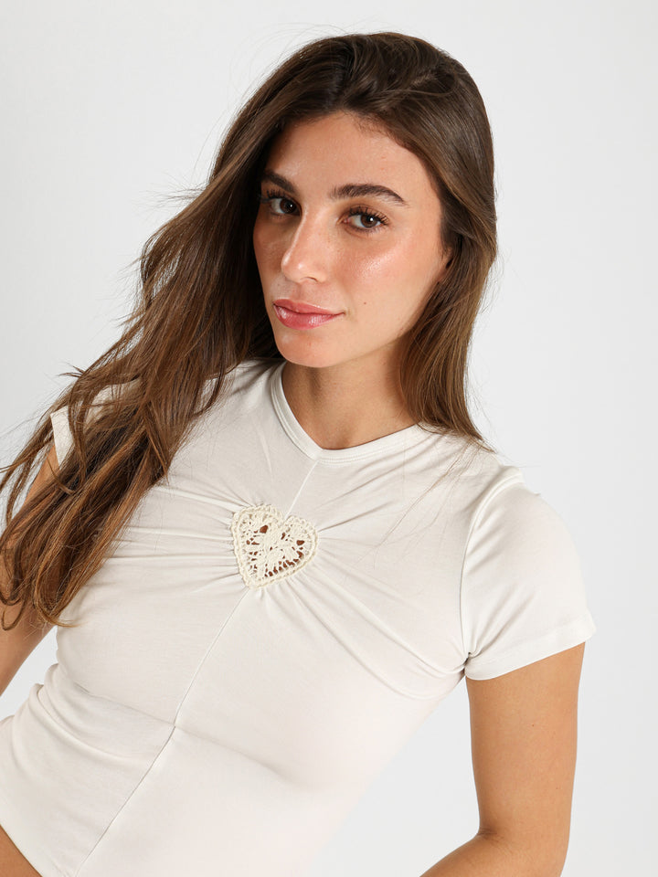 Fitted Tee With Lace Heart Cutout