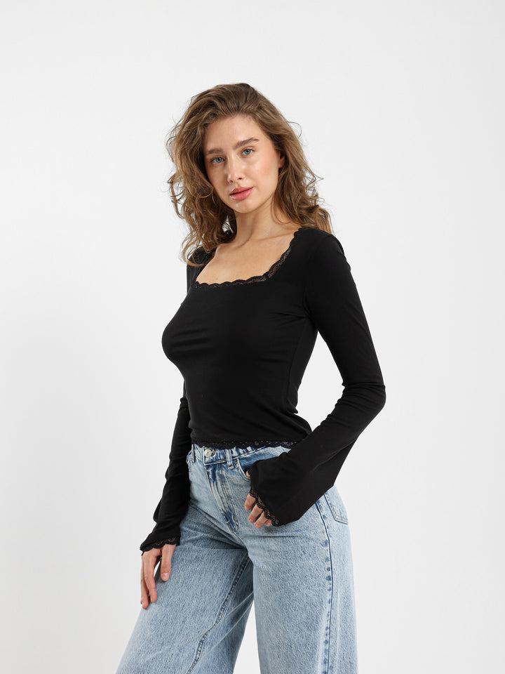 Fitted Top With Lace Insert
