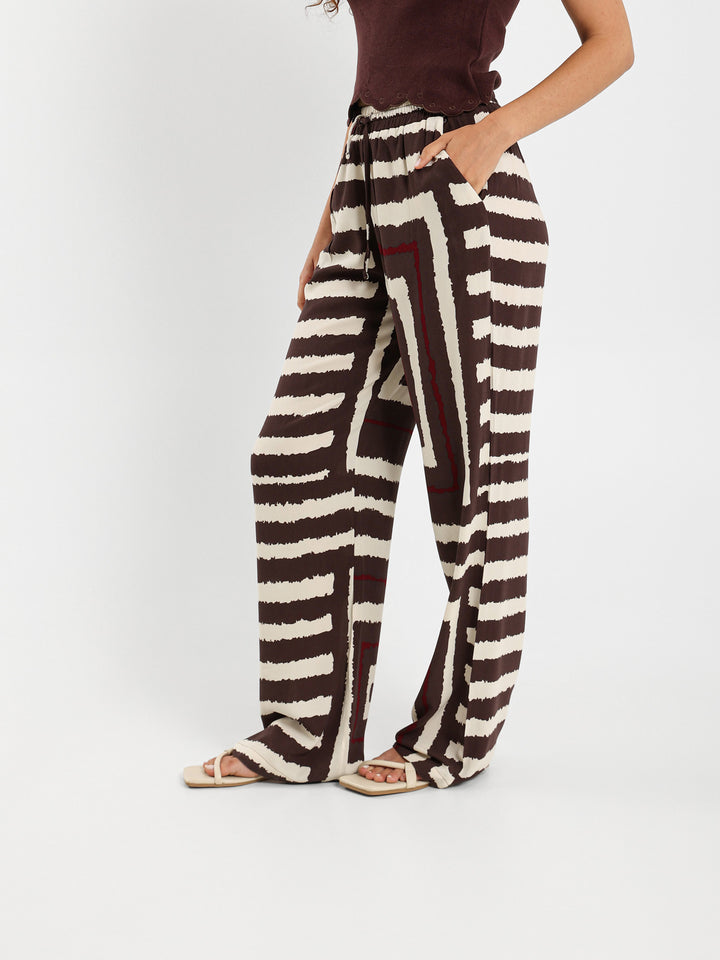 Printed Wide-Leg Pants With Side Pockets