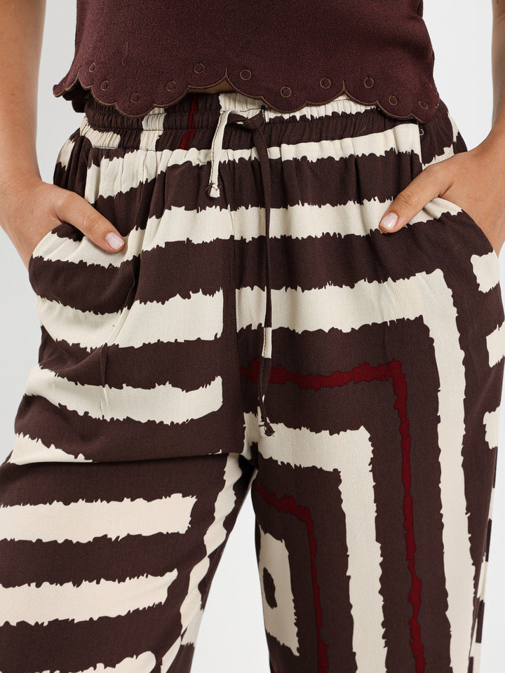 Printed Wide-Leg Pants With Side Pockets