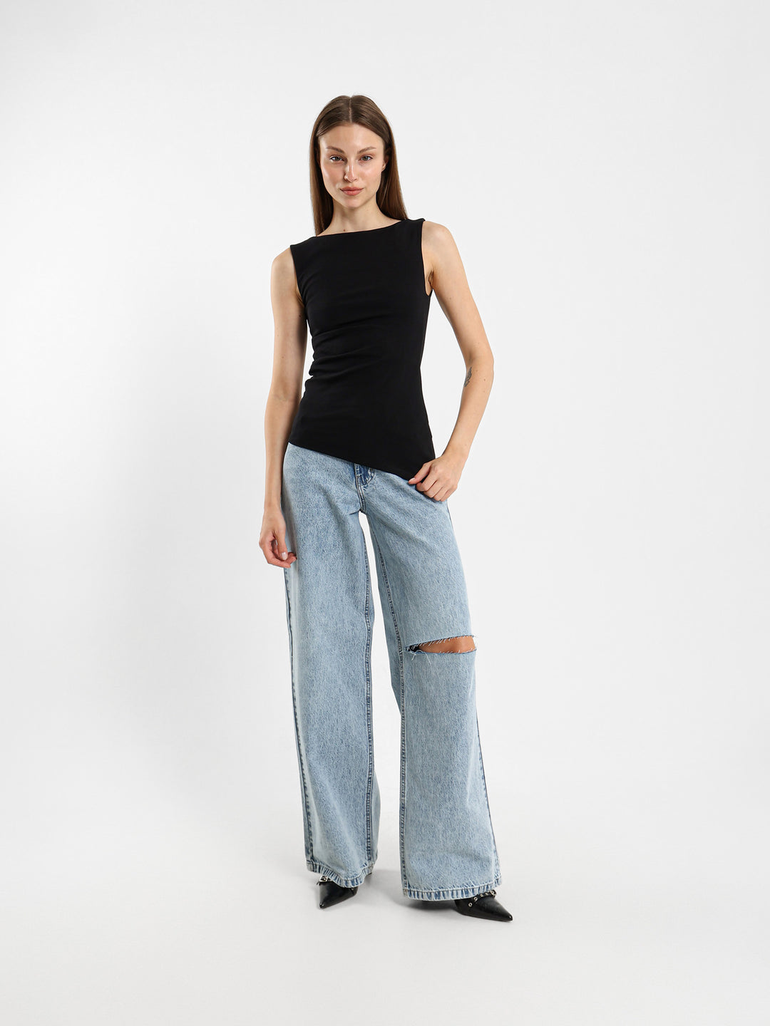Asymmetric Pleated T-Shirt