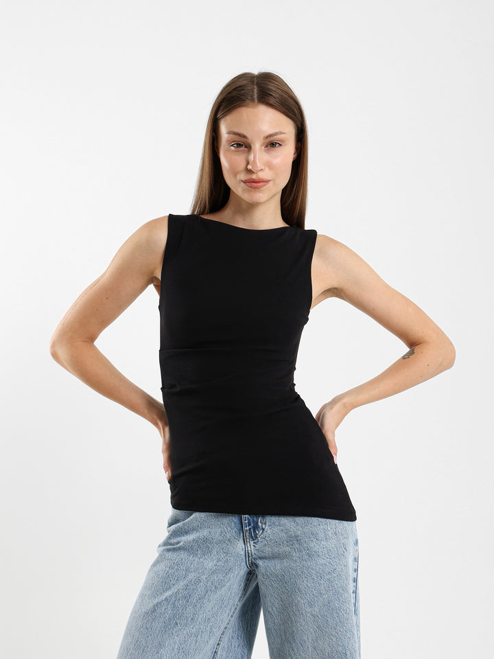 Asymmetric Pleated T-Shirt