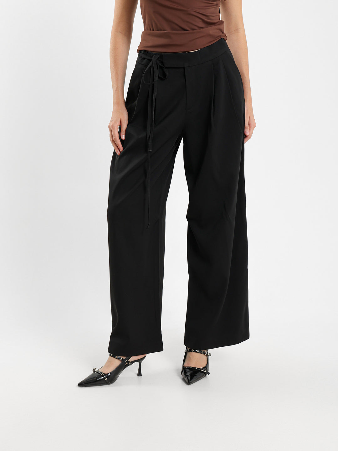 Flowing Wide Leg Pants With Bow