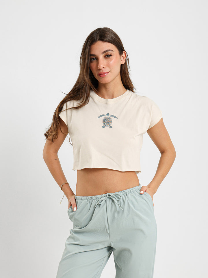 Turtle Print Cropped T-Shirt