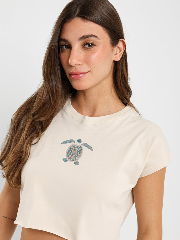 Turtle Print Cropped T-Shirt