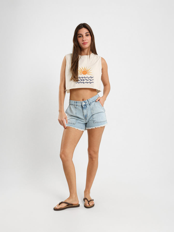 Sun And Waves Print Sleeveless T-Shirt
