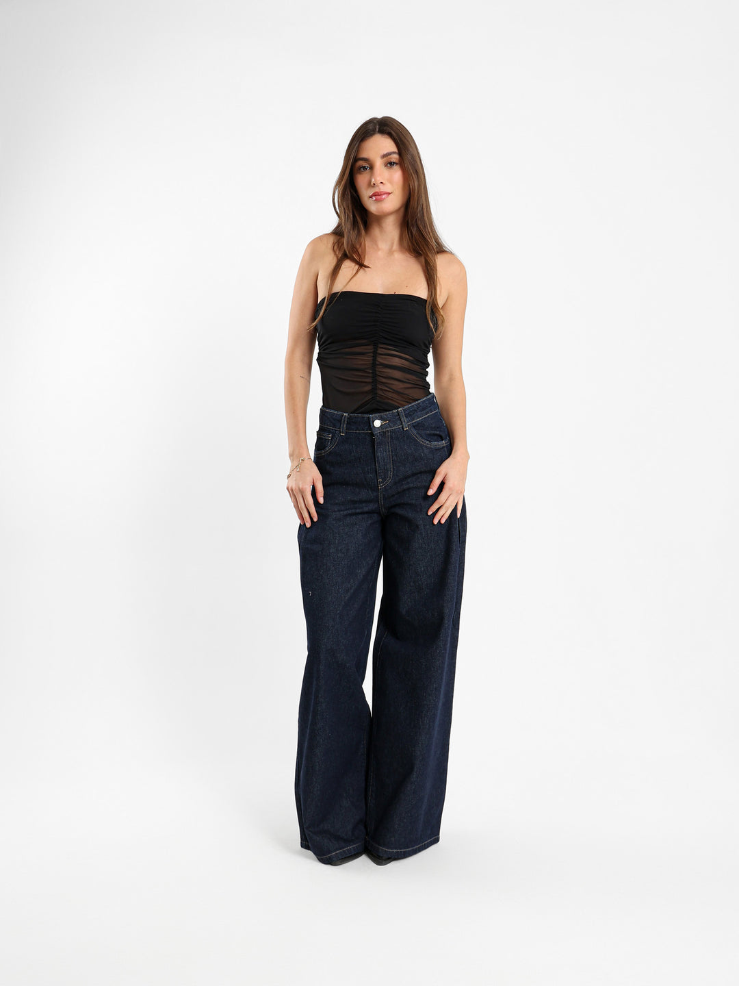 Bandeau Mesh Top With Front Ruching
