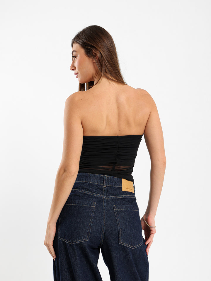 Bandeau Mesh Top With Front Ruching