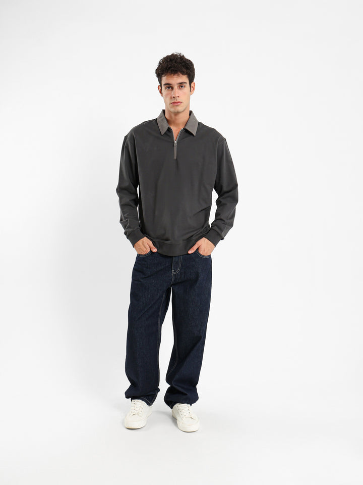 Gabardine Collar Long Sleeve Polo