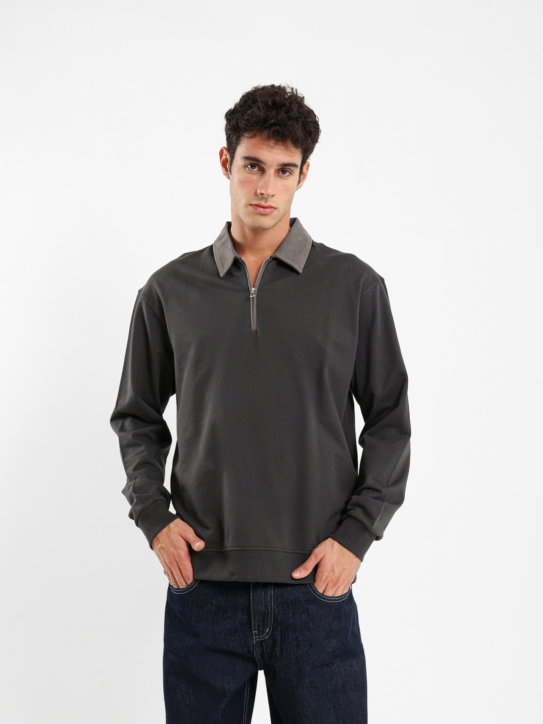 Gabardine Collar Long Sleeve Polo