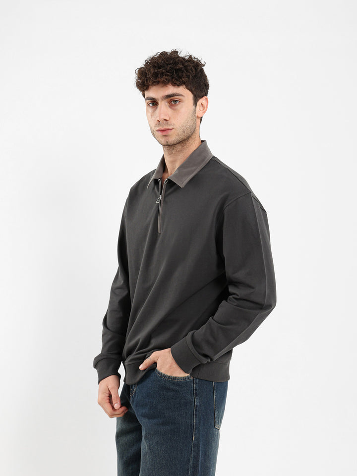 Gabardine Collar Long Sleeve Polo