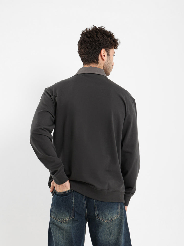 Gabardine Collar Long Sleeve Polo