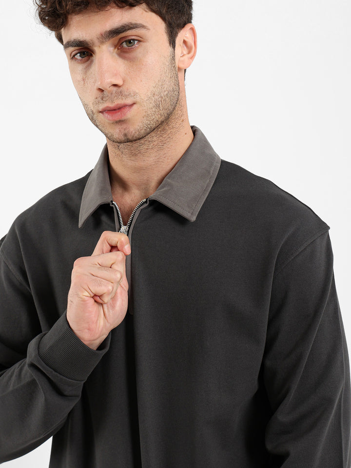 Gabardine Collar Long Sleeve Polo