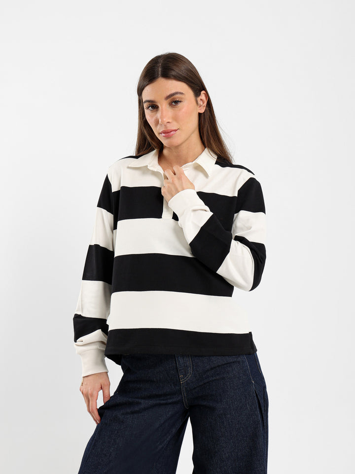 Striped Polo Sweatshirt