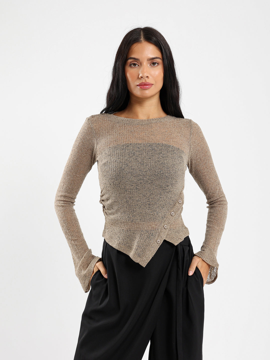Asymmetrical Hem Long Sleeve Top