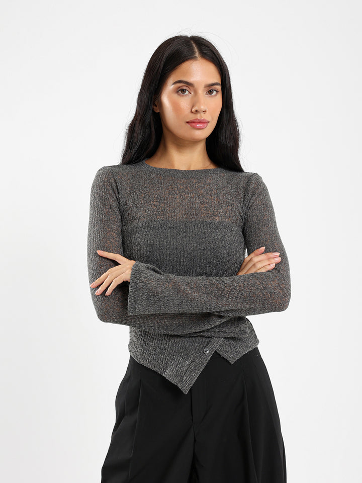 Asymmetrical Hem Long Sleeve Top